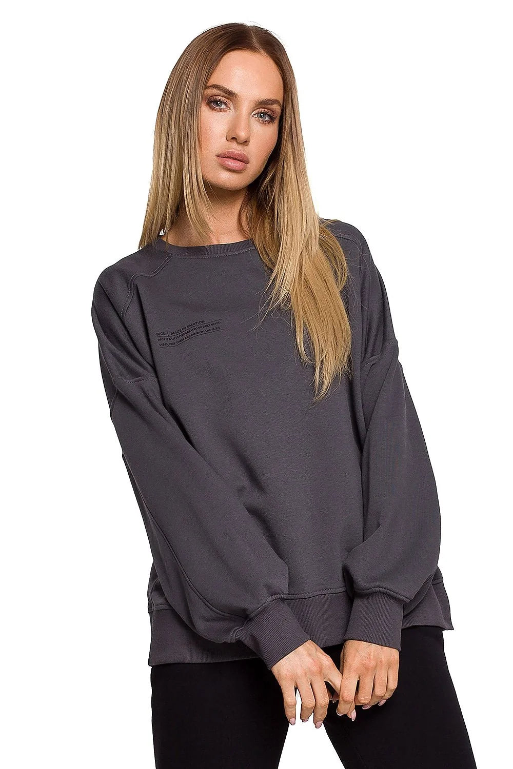 Sweatshirt femme oversize en coton polyester décontracté gris foncé manches longues col rond élégant
