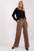 pantalon femme coton elasthanne confortable palazzo large évasé taille haute cordon ajustable peplum poches zippées pieddepoule noir camel