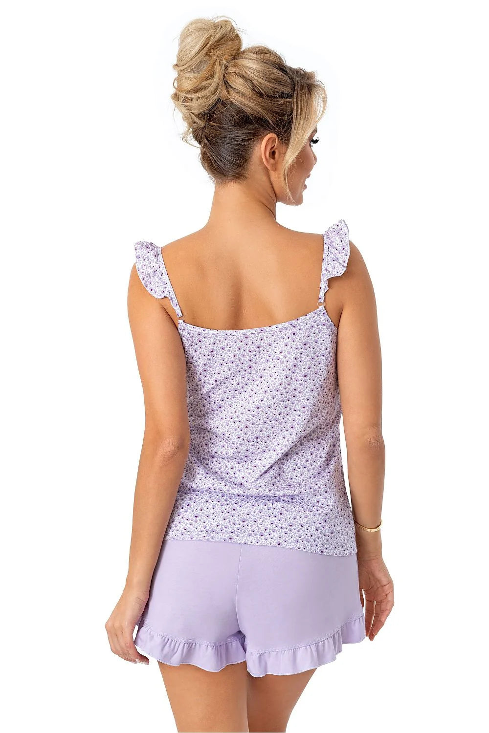 Pyjama femme en coton doux, style romantique, short volants, débardeur sans manches, élégant et confortable, pour la maison ou la nuit