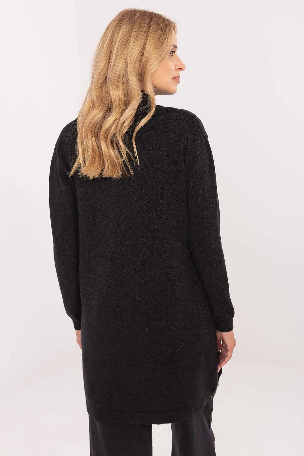 cardigan long noir maille douce col châle manches longues poches invisibles coupe droite mi cuisses viscose modal nylon