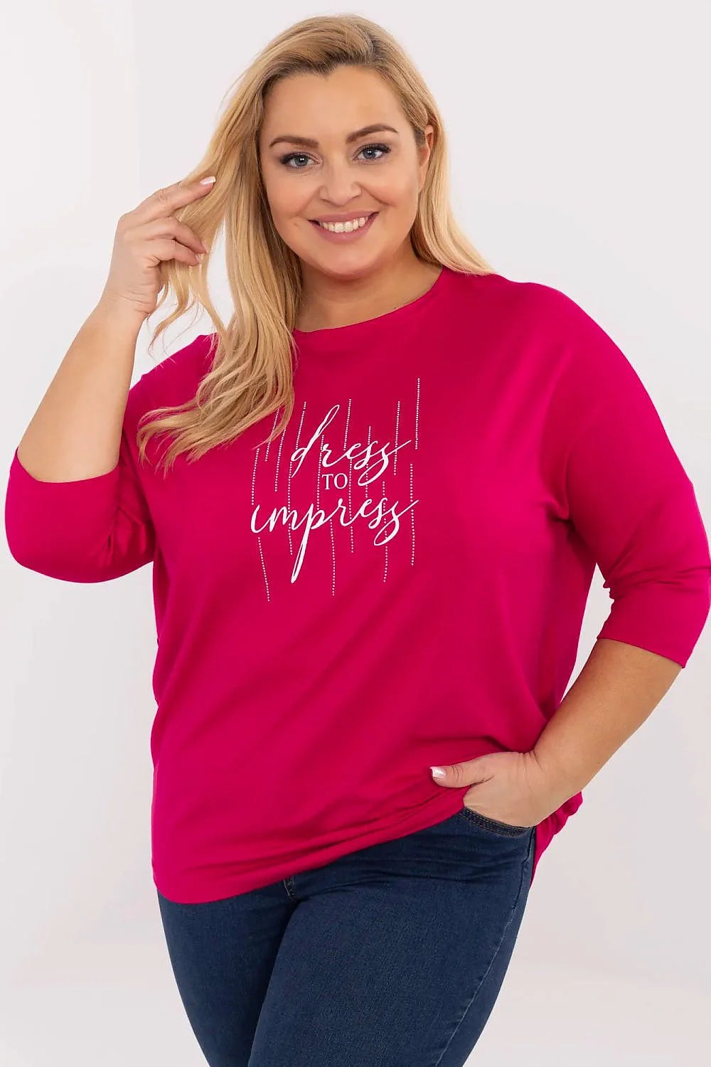 Chemisier décontracté pour femmes grande taille manches 3/4 col rond style polyvalent tissu doux et extensible