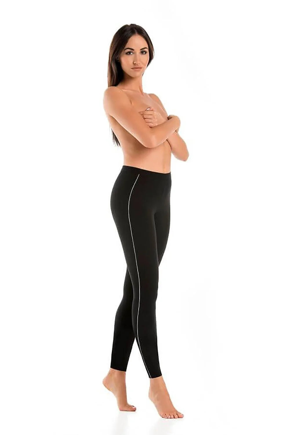 Leggings longues Teyli en coton noir design épuré high waist coutures décoratives pour femmes sport mode