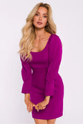 Robe de jour élégante fuchsia manches longues coupe ajustée encolure carrée robe pour femme occasion spéciale