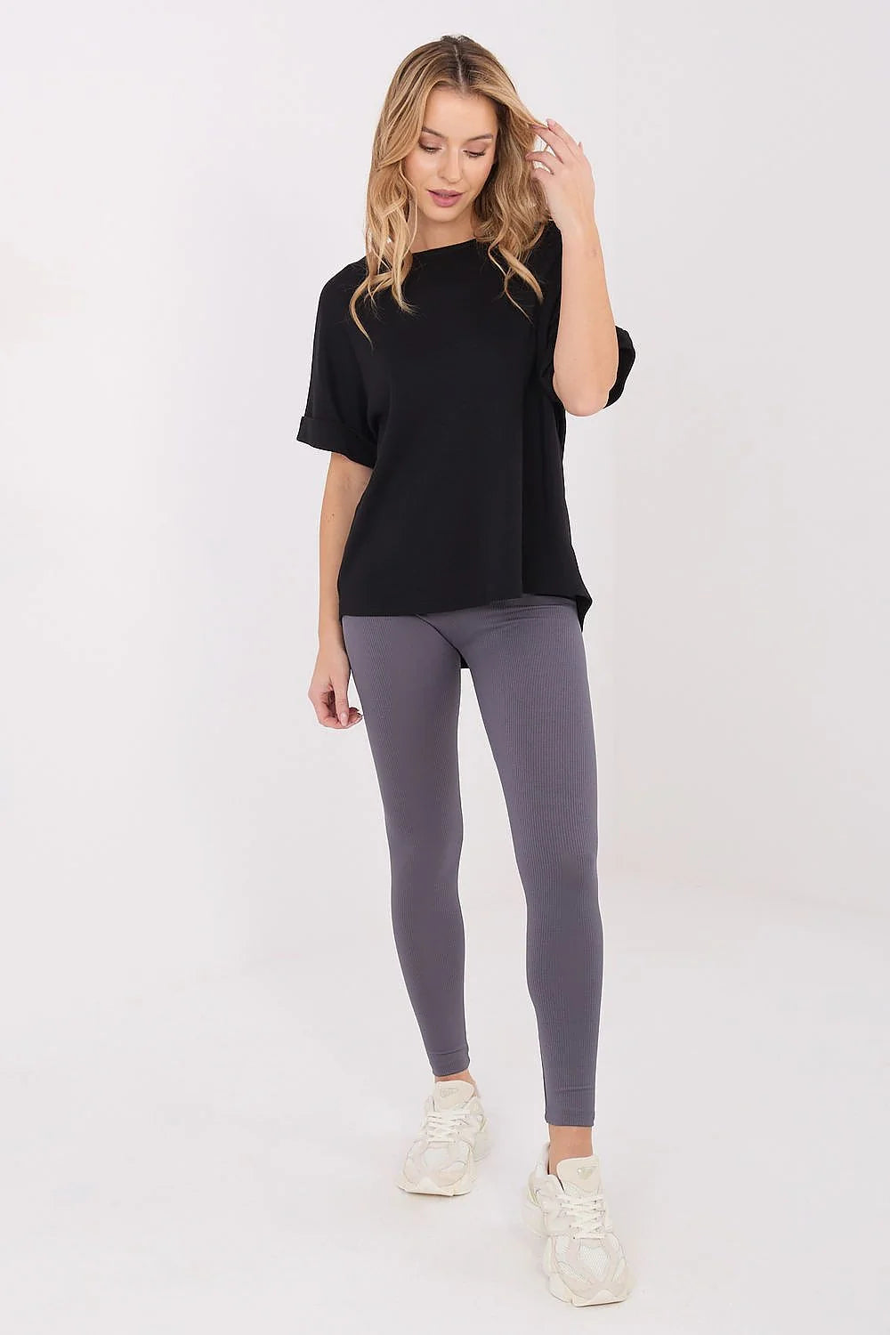 legging femme taille haute gris ardoise slim long cheville côtelé maille stretch seconde peau large ceinture gainante maintien