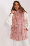 Gilet sans manches pour femmes fourrure artificielle rose pastel coupe droite doublure intérieure fermeture éclaire élégance hiver mode