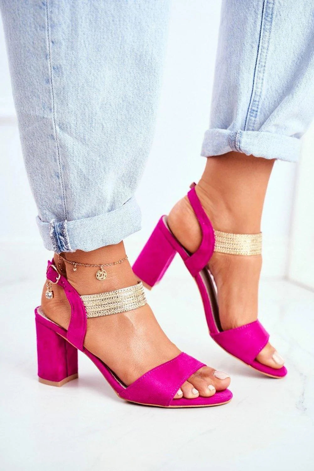 sandales femme fuchsia daim écolo suédine talon aiguilles 8cm bride avant minimaliste cheville réglable boucle dorée semelle cuir anatomique