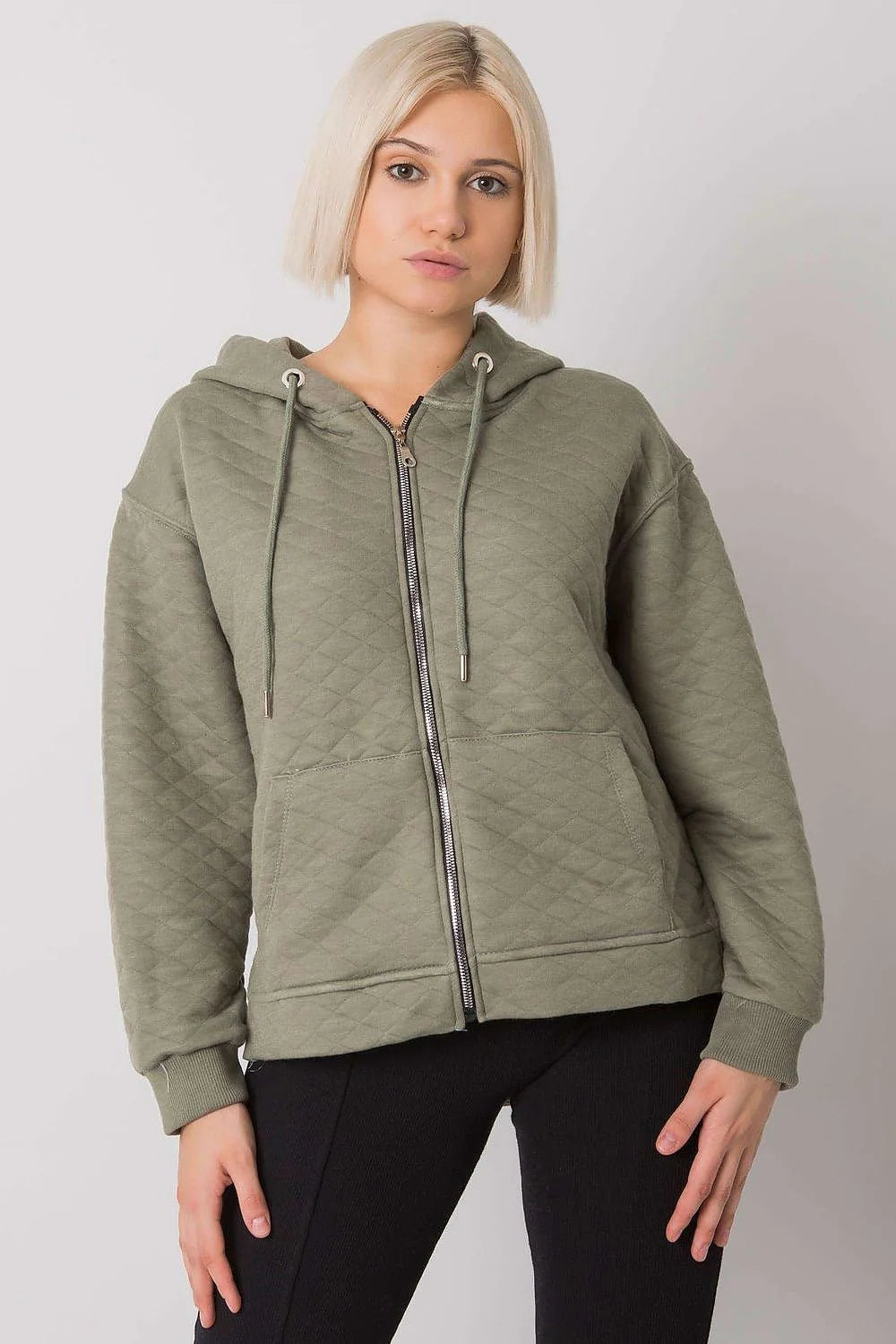 Sweat à capuche matelassé coton vert kaki style décontracté confort chic pour femmes urbaines