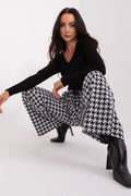 Pantalon femme Lakerta à taille haute style décontracté motif pied-de-poule noir et blanc jambe large matière coton élasthanne
