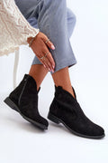 Bottines en daim noir pour femmes style moderne talon plat fermeture éclair latérale look élégant confortable