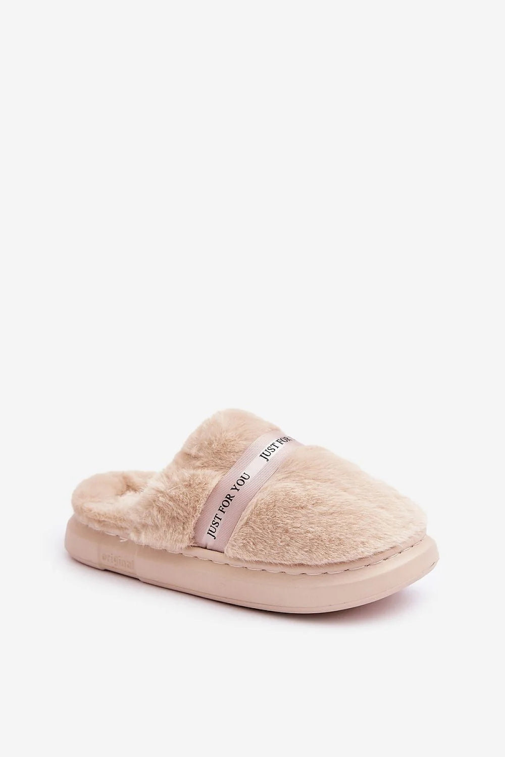 Pantoufles pour femmes en fourrure imitation style élégant confortable et moderne avec sangle JUST FOR YOU beige