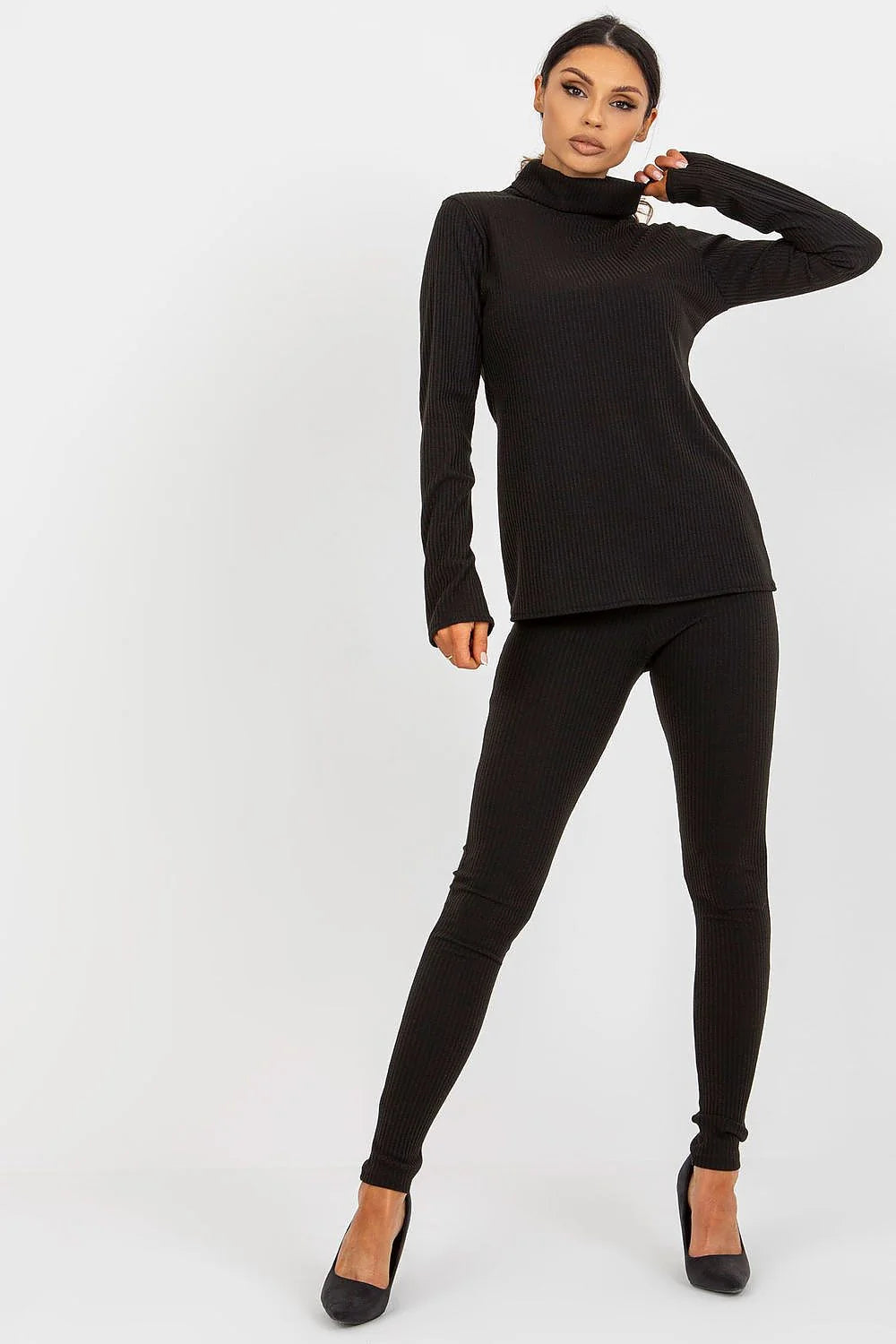 Ensemble femme modern style minimaliste pull col roulé pantalon côtelé blanc 85 coton 15 elasthanne