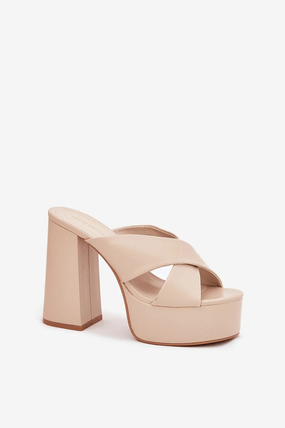 mules femmes talons hauts similicuir larges brides croisées plateforme compensée beige nude talon bloc 12cm rétro chic estivale confortable maintien