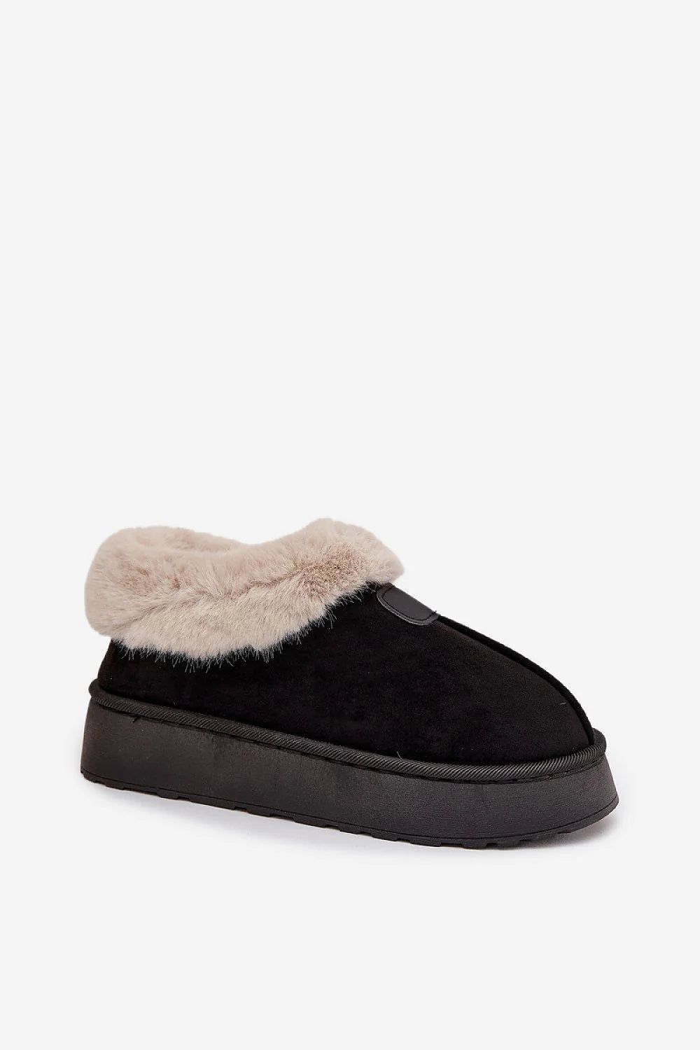 bottes neige femme suédine écologique noire mule montante bout rond rebord fourrure crème doublure plateforme 4cm semelle caoutchouc antidérapante