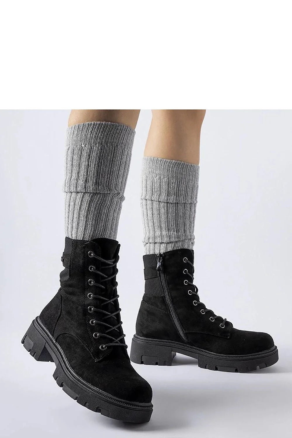 Bottes combat pour femmes en daim Cunha noir talon plat lacets fermeture éclair haute cheville automne hiver confortable