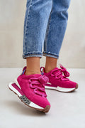 baskets femme suédine fuchsia rétro lacets noeud tige matelassée talon irisé semelle plateforme contrastée gomme crantée confort amorti