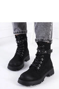 Bottes Solea femme combat montantes lacets suédées noir cuir synthétique semelle épaisse crantée antidérapante œillets métalliques boucle latérale mi mollet