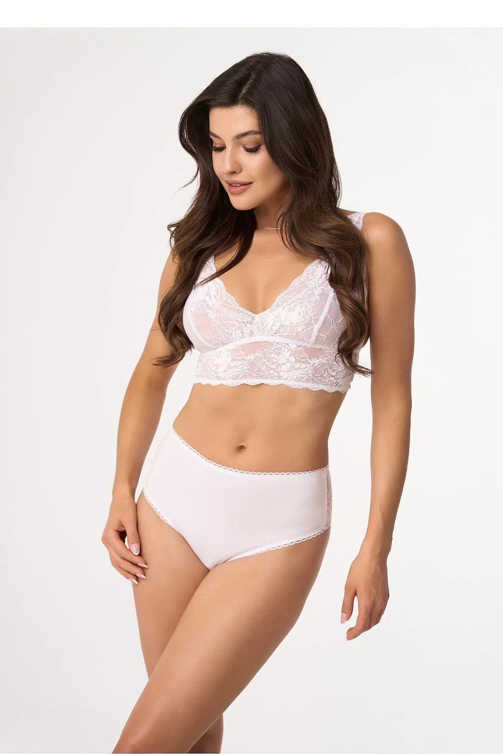 Ensemble de lingerie féminine haut de gamme dentelle floral soutien-gorge bralette culotte taille haute blanc éclatant doux respirant cadeau élégant