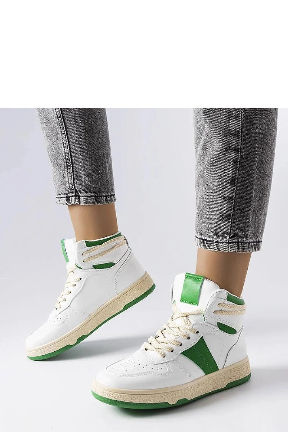 Baskets montantes femmes design moderne urbain style décontracté tige synthétique semelle caoutchouc vert blanc