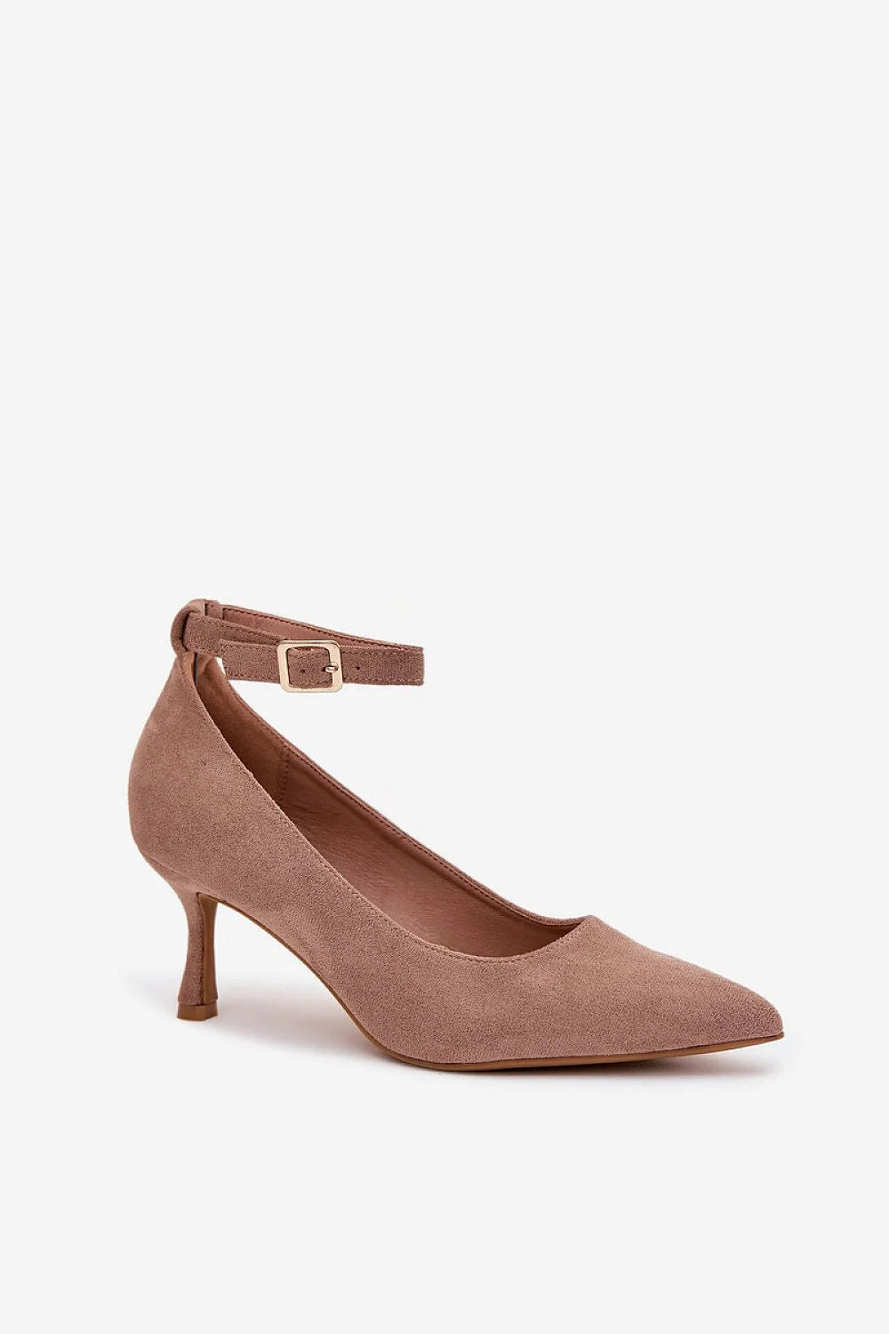 escarpins femme daim suédé écologique taupe bout pointu silhouette effilée bride cheville boucle dorée maintien confort polyvalent élégant