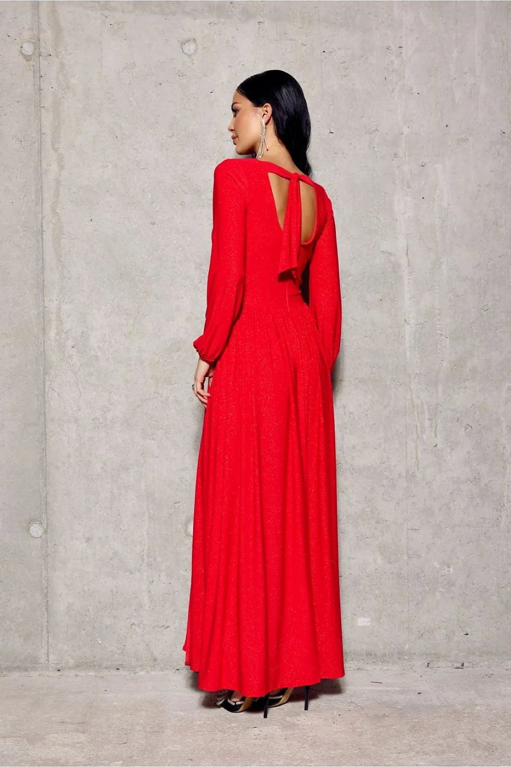 Robe longue élégante pour femmes, décolleté V croisé, manches longues, ceinture intégrée, couleur rouge vibrante, occasion spéciale, robe de soirée, mode高級