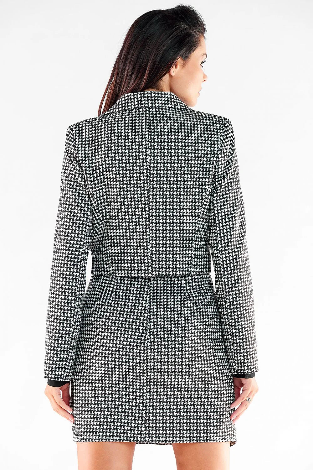 Blazer femme houndstooth noir et blanc manches longues épaules pattes coupe cintrée Polyester 97% Élasthanne 3%