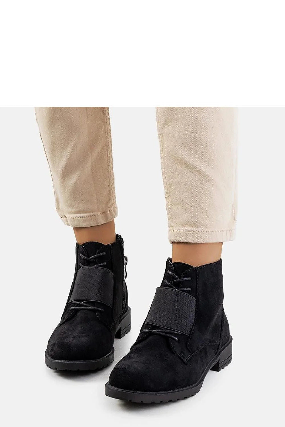 Bottines à talons bas cuir écologique noire moderne femme confortable fermeture éclair lacing élastique ville travail