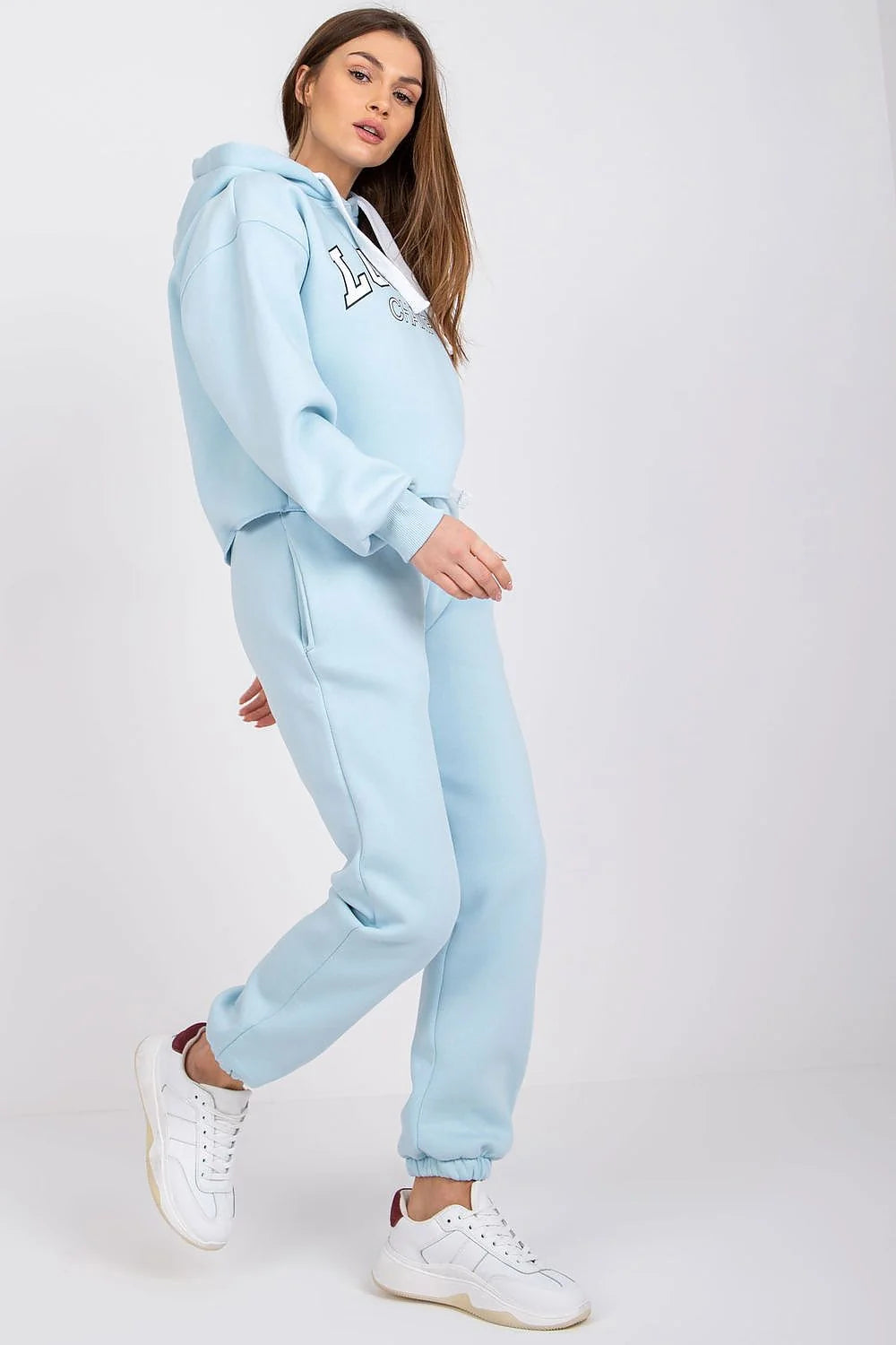 Ensemble Ex Moda femme sweat à capuche crop top hoodie pantalon joggers bleu pastel Londres Champion