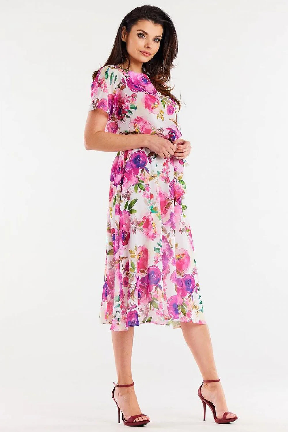 Robe de jour awama en mousseline imprimée floral manches courtes ceinture ajustable polyester 100% tailles S M L XL