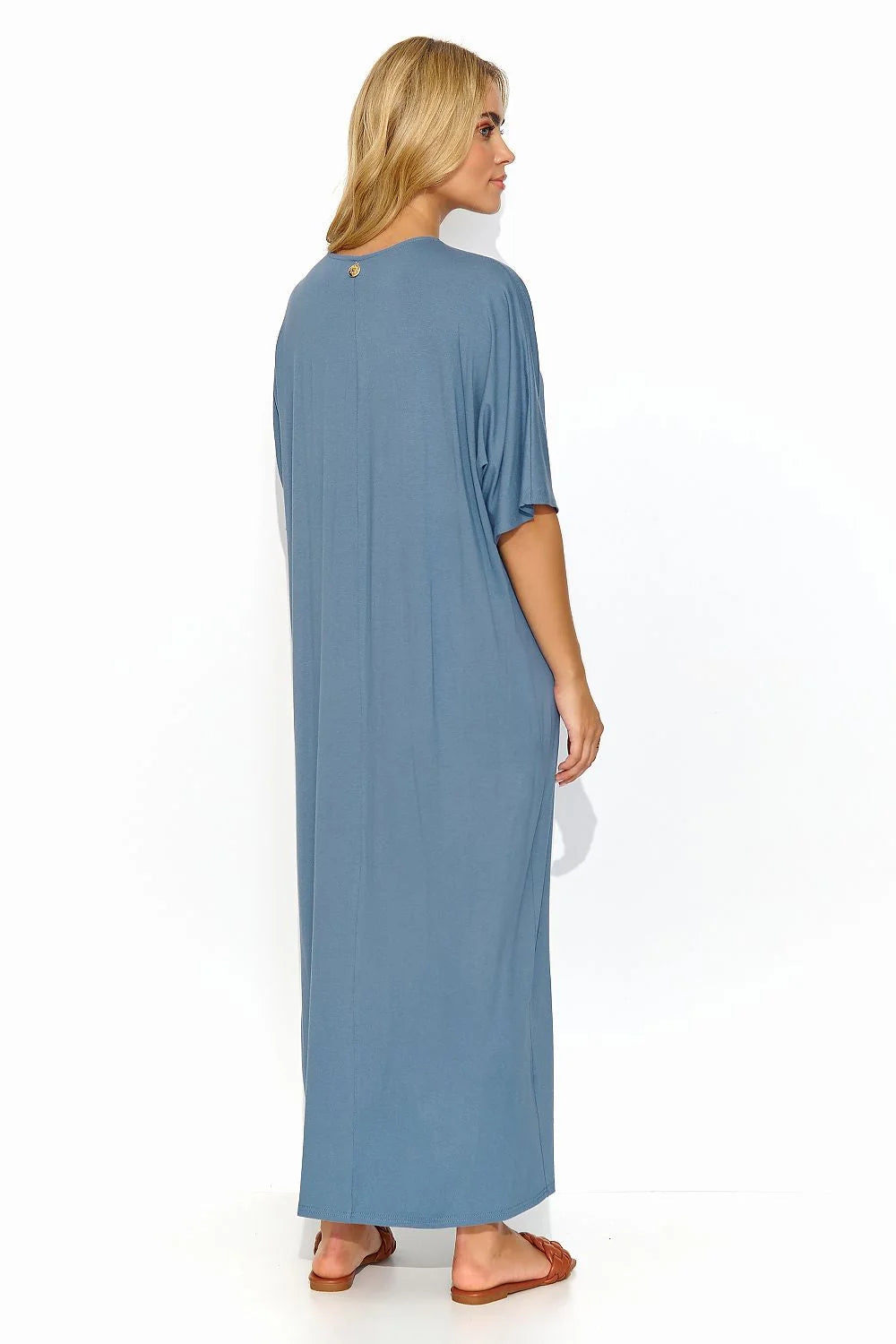 robe longue maille légère décolleté V manches mi longues poches latérales coupe fluide ample jersey extensible maxi cheville bohème confortable