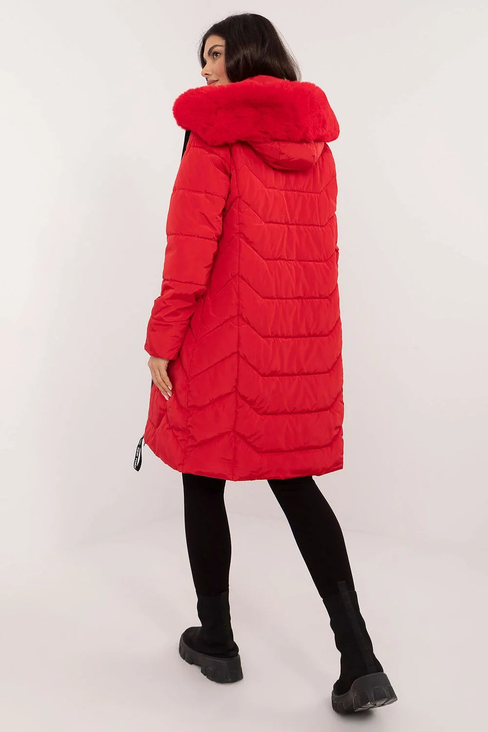 Veste matelassée pour femme rouge longue jusqu'au genou capuche amovible style urbain polyester rembourrage synthétique hiver automne