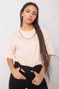 T-shirt Rue Paris femme en coton 100% ample manches courtes encolure ronde chaîne dorée beige clair S M L