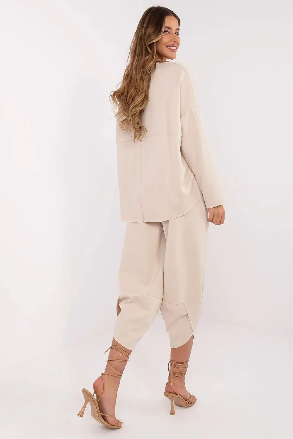 ensemble survêtement femme ItalyModa beige crème oversize molleton coton polyester confortable chic urbain minimaliste ample jogger cropped poches plaquées