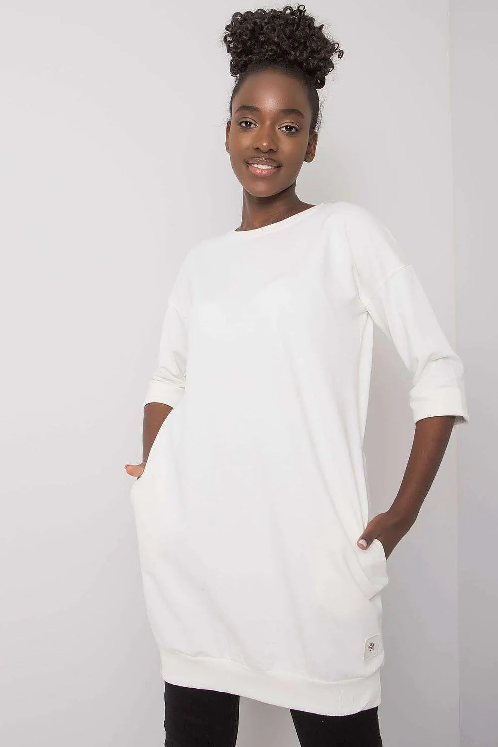 Robe ample coton vert vif moderne manches 3/4 confort élégant femme mode décontractée tendance
