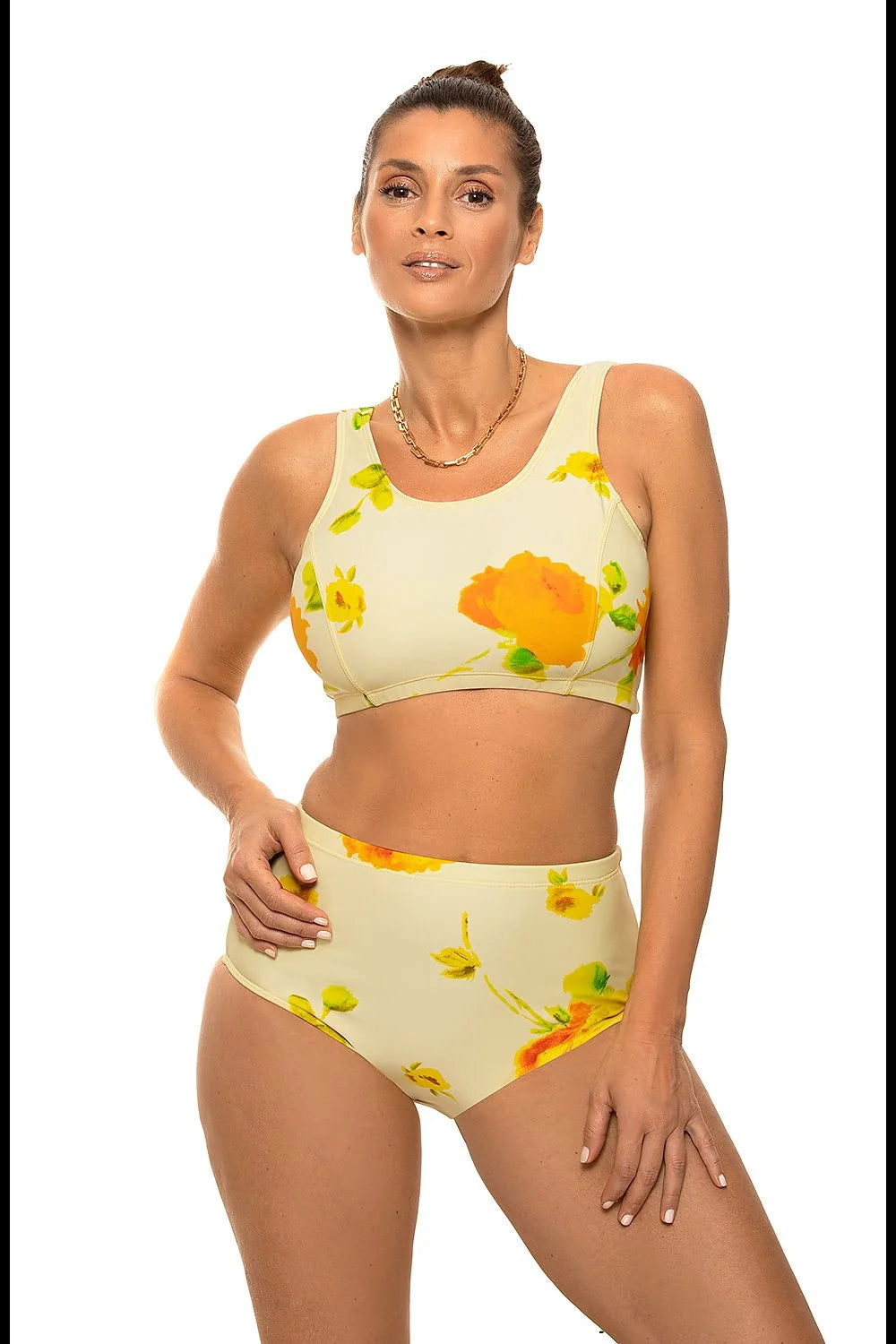 Maillot de bain deux pièces lycra tropical exotique floral élégant plage été femme tendance mode