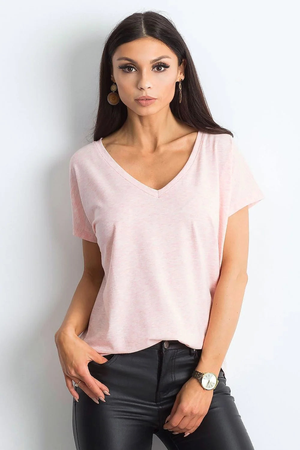 T-shirt femme loose manches courtes col V couleur verte vif coton elastane taille ajustable S M L XL XS