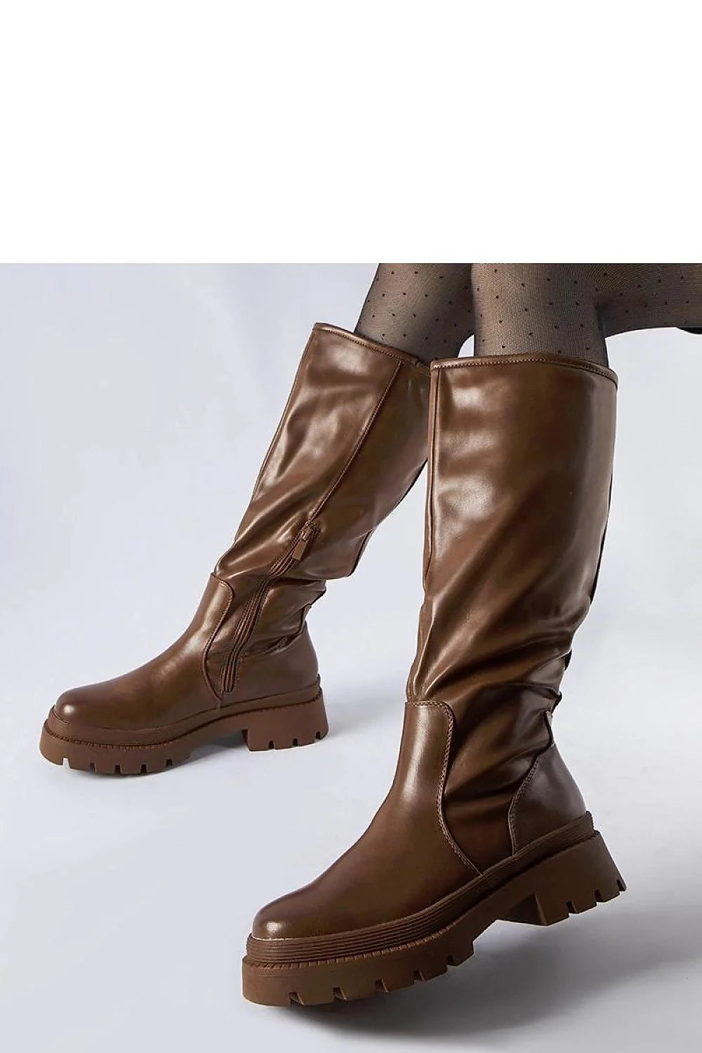Bottes cuissardes simili-cuir marron chic moderne semelle crantée confort automne hiver femme élégance