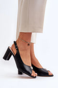 Sandales élégantes pour femmes style slingback cuir noir talon moyen détails bijou argenté occasion spéciale