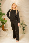 Ensemble vêtements femme casual confortable maille coton sweatshirt coupe ample manches longues taille élastique look décontracté