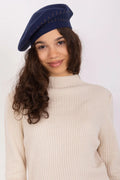 Béret classique élégant bleu marine broderies dorées acrylique coton cachemire pull tricot côtelé beige femmes automne hiver