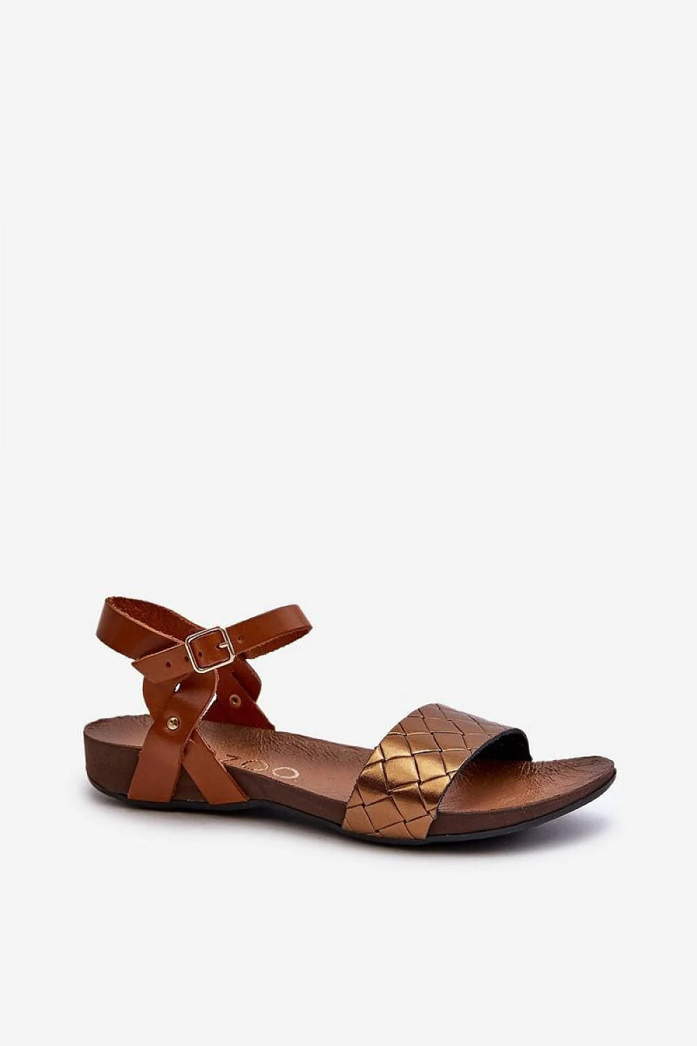 Sandales plates pour femmes en cuir véritable, design élégant, bride tressée dorée, confort maximal, idéales pour l'été, style casual ou habillé