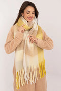 Écharpe à carreaux pour femmes en polyester doux longue épaisse chaleureuse franges beige crème jaune moutarde automne hiver
