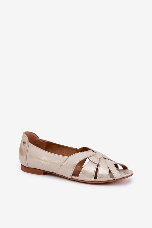 Ballerines pour femmes élégantes style estival cuir naturel beige métallisé ouvertesorteils ventilation tressage semelle basse confortable occasion quotidienne tenue décontractée chic