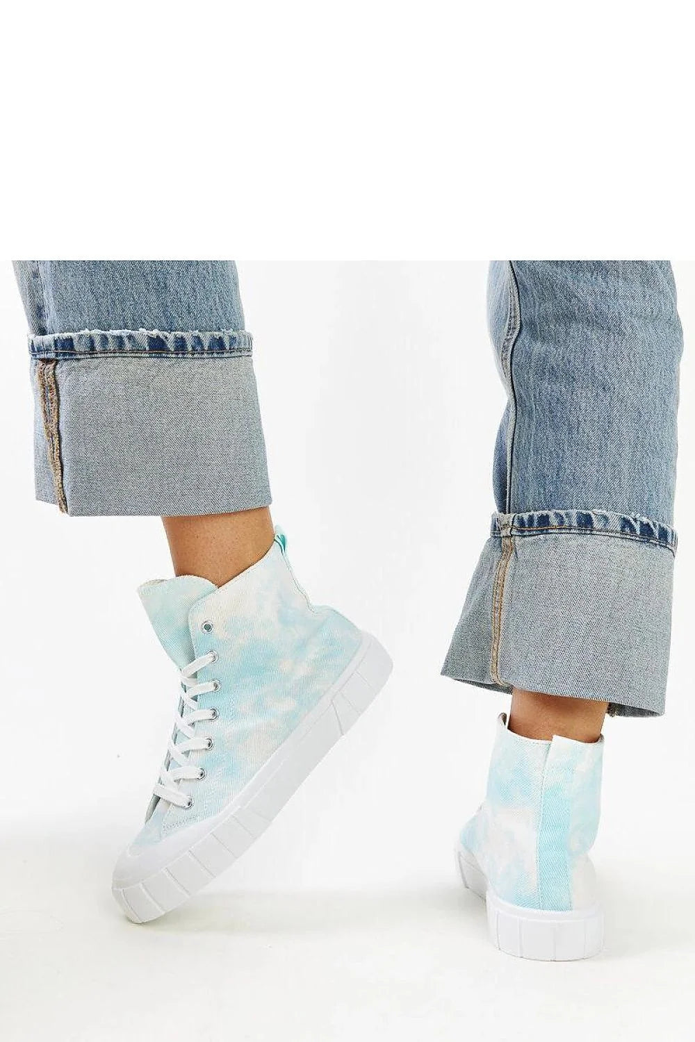 baskets montantes femme Solea toile tiedye bleu pastel semelle plateforme caoutchouc crantée maintien cheville confortable streetwear