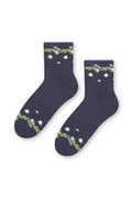 Chaussettes Steven en coton éponge, motif hivernal, bleu marine, rouge, vert, femme, confort, style festif, longueur moyenne, bords renforcés, élasthanne, polyamide, métallique, cadeau Noel