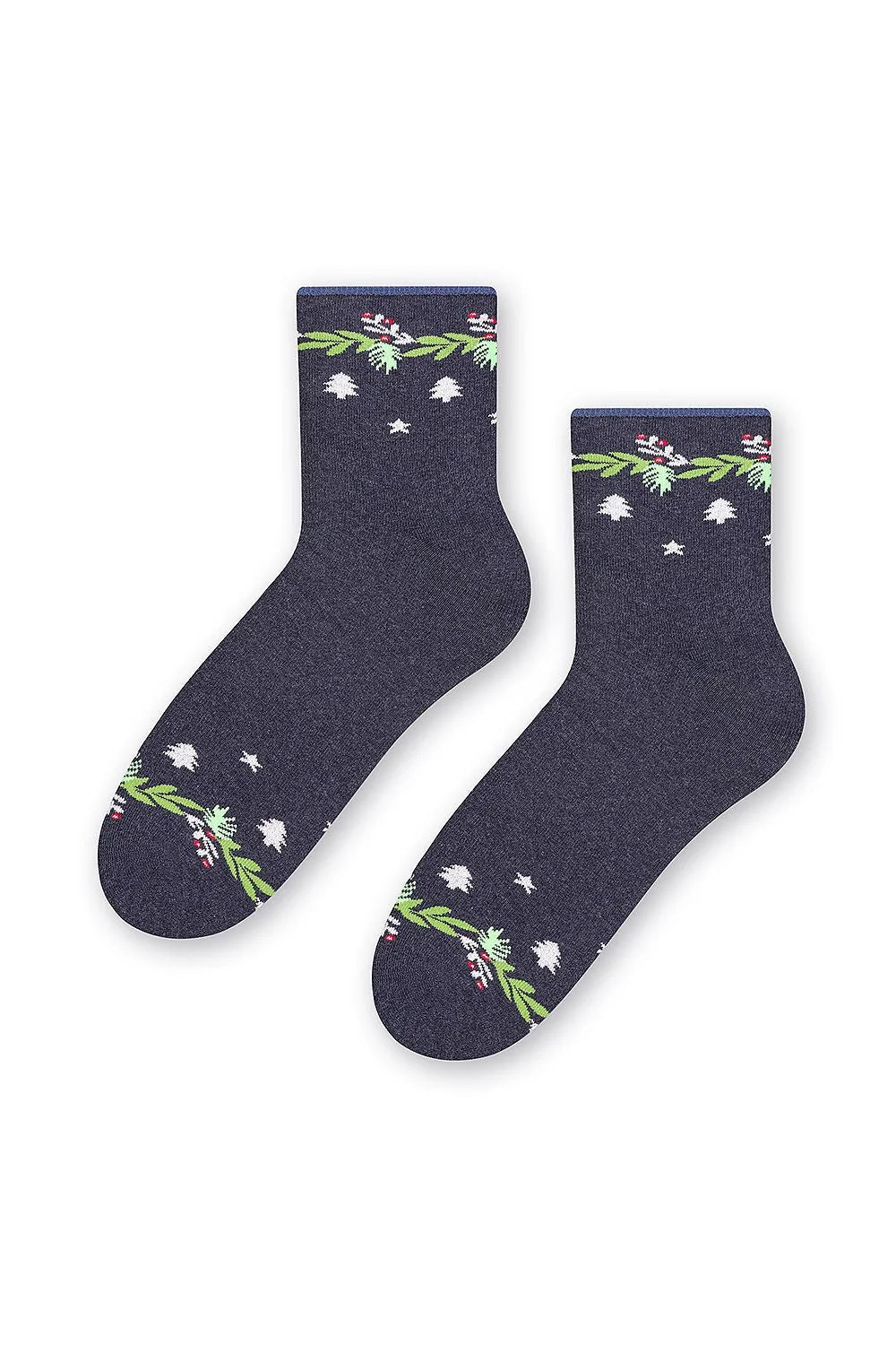 Chaussettes Steven en coton éponge, motif hivernal, bleu marine, rouge, vert, femme, confort, style festif, longueur moyenne, bords renforcés, élasthanne, polyamide, métallique, cadeau Noel