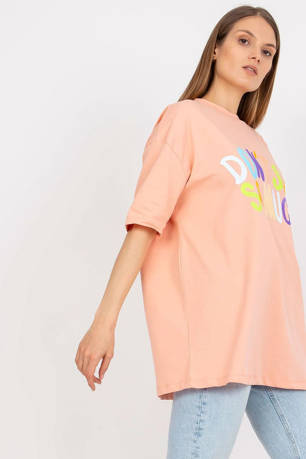 T-shirt ample pour femme coupe large imprimé multicolore décontracté manches courtes coton elasthanne universelle