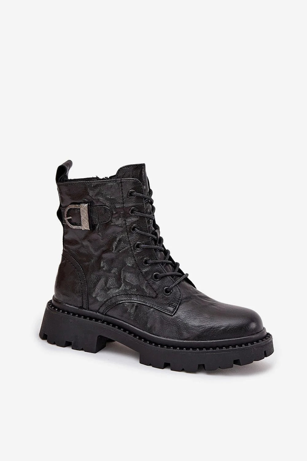 bottines femme Artiker cuir naturel noir texturé froissé brillante montantes bride boucle zip doublure chaude semelle crantée confortable