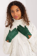 Gants élégants pour femmes en tissu doux, design classique, couleur verte automnale, broderie délicate, finition en nœud, coupe ajustée