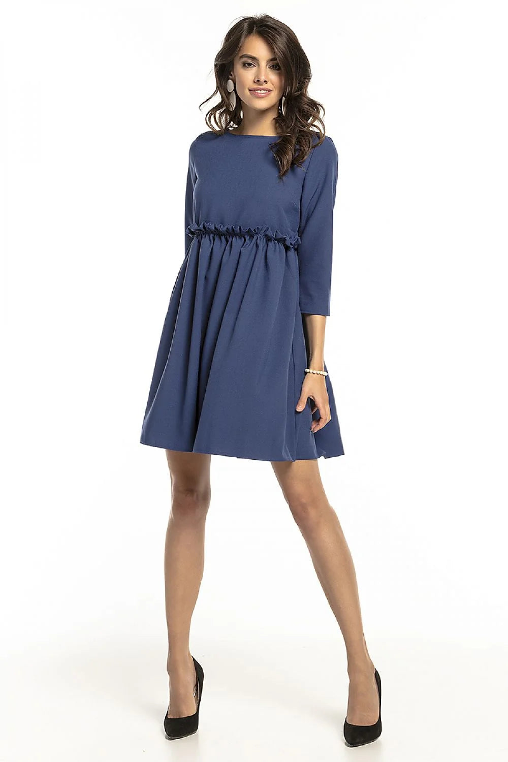 Robe évasée verte en polyester moderne élégante manches longues style chic pour journée décontractée