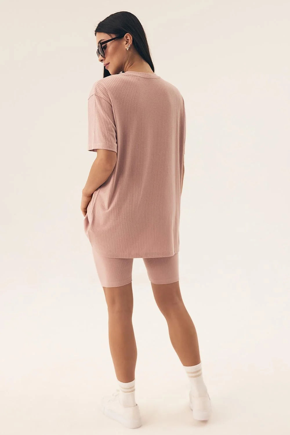 Pyjama Henderson femme confortable élégante tissu côtelé rose doux ample semi-circulaire leggings élastique genou